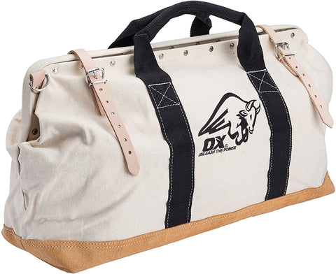 24 Inch Canvas Mason Tool Bag | Nylon Strap Handles & Suede Leather Bottom - OX Tools