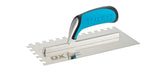 Pro 11-Inch x 4-3/4-Inch Stainless Steel Notch Trowel | 1/2 x 1/2 x 1/2 Square Notch - OX Tools